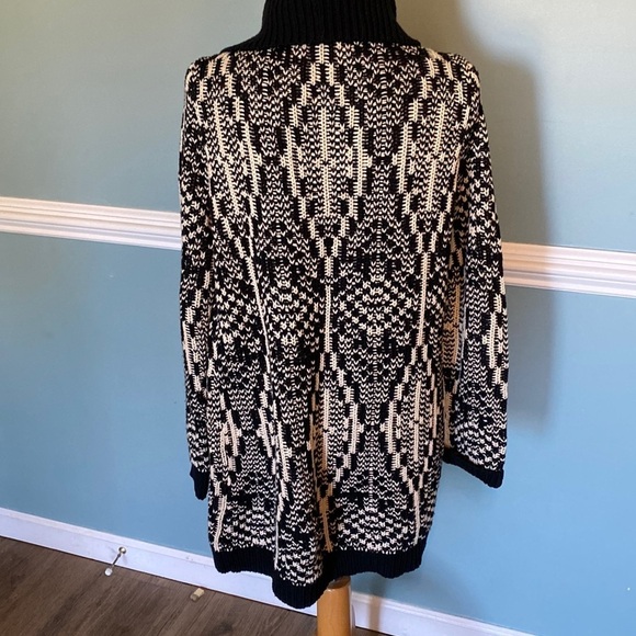 Talbots chunky knit open front black/cream boho print cardigan. Wool blend. Sz M - Picture 6 of 8